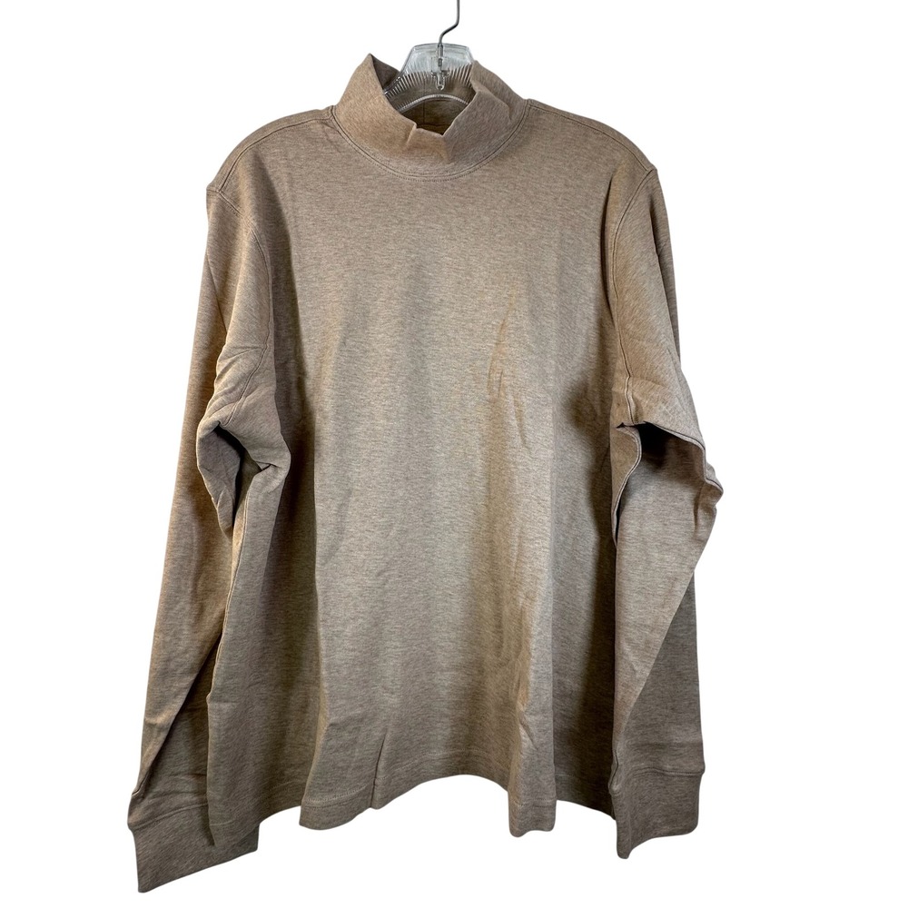 Lands End Relaxed Fit Mock Neck Long Sleeve Top Tan Heather XL 18